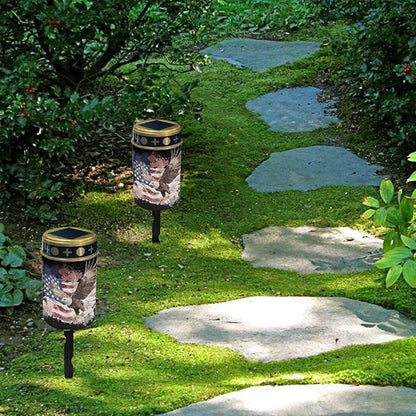Poceacles Solar Lights Solar Cemetery Lights Solar Grave Lights Outdoor Waterproof Decoration Pathway Lights Garden Solar Candle for Memorial Day Decor, Eagle American Flag Splatter