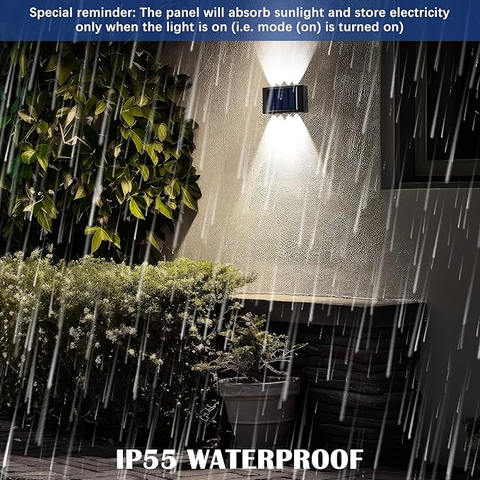 8 Pack Solar Wall Lights for Outside 6000K Cold Solar Fence Lights Up and Down LED Autumn Outdoor Decorative | Lumora