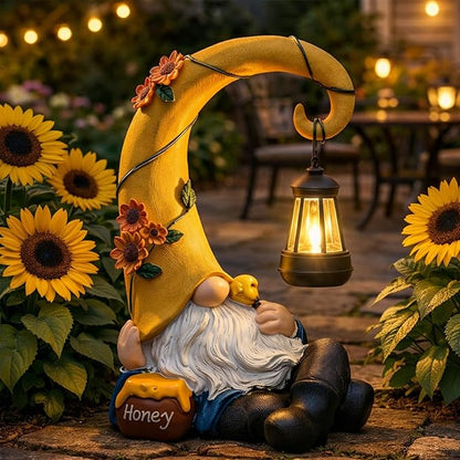 Lavezee Garden Gnomes Outdoor, Funny Gnome Statue with Solar Lantern for Yard, Patio, Lawn Graden Decor, Relaxing Gnome Gifts for Grandma Mom Women