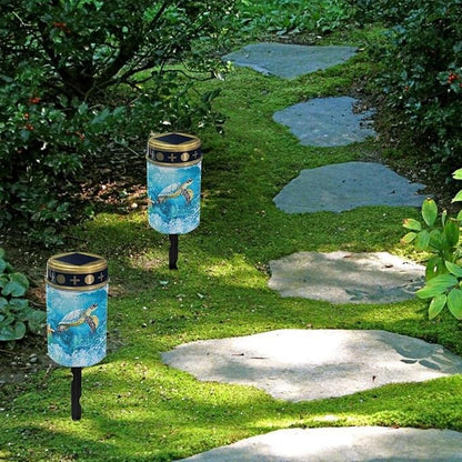 ZOUTAIRONG Blue Sea Turtle Solar Light for Cemetery Grave Outdoor Waterproof Powered Solar Pathway Lights 6 Pack Outdoor Cemetery Lights for Grave