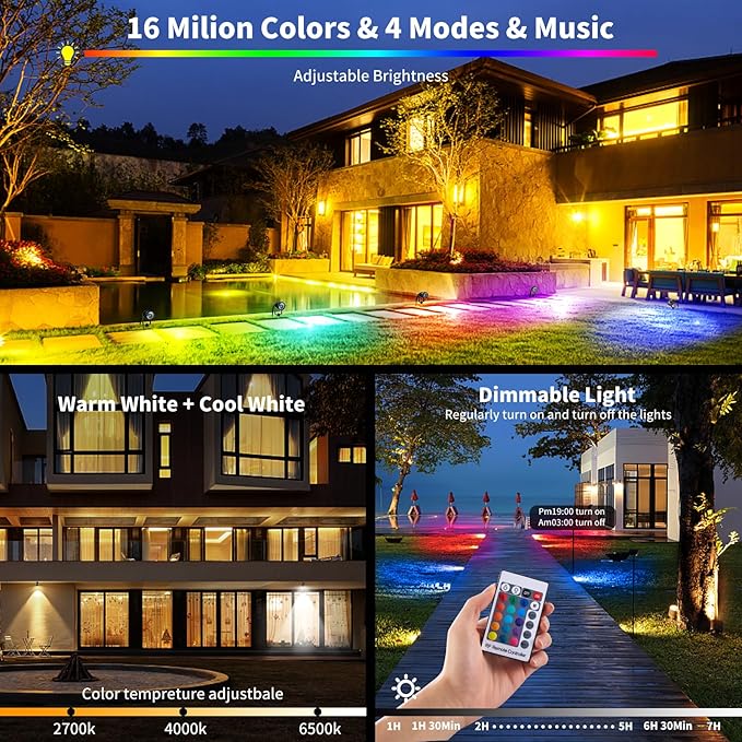1500LM LED High Brightness Outdoor Landscape Lighting 15W RGB Color Changing Landscape Lights Remote Control | Lumora