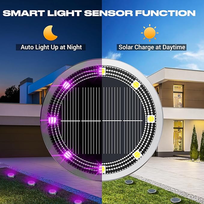 Peasur Solar Ground Lights Outdoor, 4 Pack Flat Solar Powered Disc Lights, IP68 Waterproof, Anti-Rust, Landscape | Lumora
