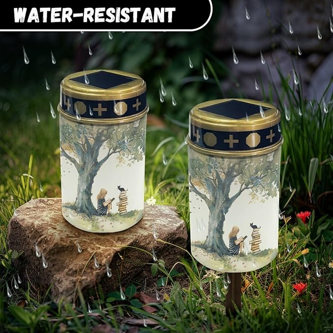 Girls and Cat Outdoor Solar Garden Stake Lights Flameless Pathway Lights for Yard Patio,Pretty Landscape Lighting Solar-Powered Fairy Light for Outside,Warm White Walkway Lights