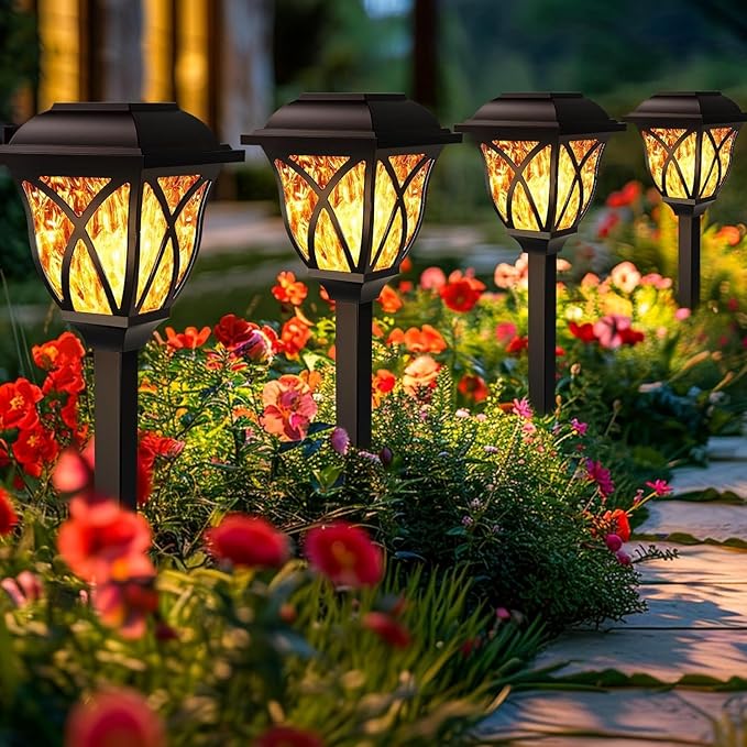 Solar Lights Outdoor Garden 6 Pack LED Garden Waterproof Solar Powered Pathway Lights for Yard Patio Landscape Walkway Path (Flickering Flame)