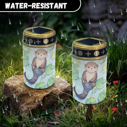 Otter Lotus Leaf Solar Powered Cemetery Memorial Light,Cemetery Decorations for Grave,Grave Markers for Cemetery Solar Cemetery Lamp,Solar Grave Light