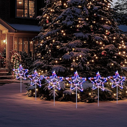 DAMEING 3 Pack 34in Solar Star Lights, Large Solar Garden Decorative Star Lights, Solar Landscape Lighting for Outdoor Lawn Yard Walkway Pathway Garden Decor(Multi-Colored)