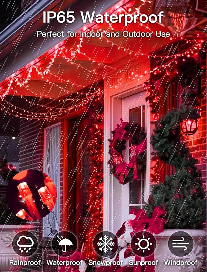 33FT 100 LED Red Valentine Lights, Connectable Red Christmas String Light Waterproof,8 Modes Clear Wire Twinkle Lights Outdoor Plug in for Valentine's Day, Wedding, Party, Christmas Decoration