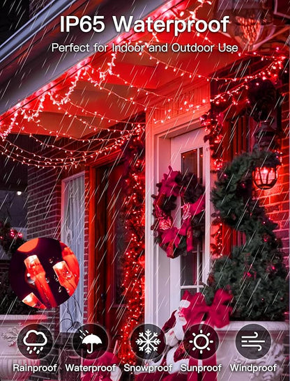 33FT 100 LED Red Valentine Lights, Connectable Red Christmas String Light Waterproof,8 Modes Clear Wire Twinkle Lights Outdoor Plug in for Valentine's Day, Wedding, Party, Christmas Decoration