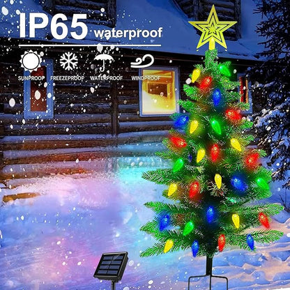 2-Pack 3.6FT Solar Christmas Tree Outdoor Christmas Decorations, 8 Modes Solar Xmas Tree Lights with 100 LED, Waterproof Solar Christmas Lights for Yard Front Porch Pathway Grave Cemetery Decor
