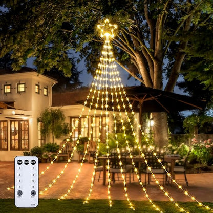 Brightown Christmas Decorations Star String Lights - 660 LED 24ft 9 Strands Waterfall Tree Lights with Topper Star, 8 Lighting Modes Indoor Outdoor Decorative Lights for Wedding Yard Party Home