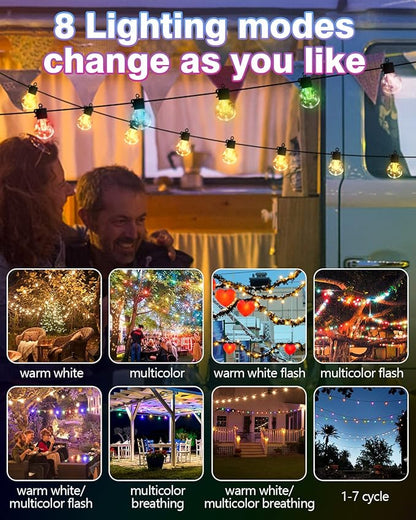 Solar String Lights Outdoor Waterproof,50FT 25LEDs Warm White & Multicolor Hanging Lights G40 Globe Solar Powered String Lights Outdoor with 8 Modes,Timer,Solar String Light for Outside Patio Yard