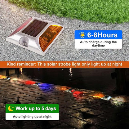 Aolyty Solar Driveway Lights Outdoor, Bright Solar Dock Lights, LED Warning Light Reflective Road Marker Steady Light IP65 Waterproof for Deck Sidewalk Stair Step Pathway (Yellow & White, 4 Pack)