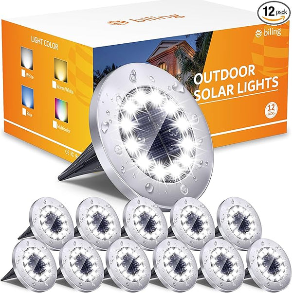Biling Solar Outdoor Lights 12 Pack, Bright 12 LEDs Solar Ground Lights Waterproof, Flat Landscape Lighting Solar | Lumora