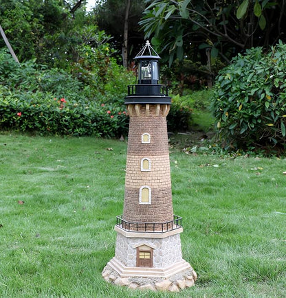 Solar Lighthouse Rotating Light - 360 Degree Light Houses Lamp For Yard, IP65 Waterproof Durable Lighthouse Lamps Towers Statue Lights For Outdoor Garden Pathway Patio (Black -Large - Style B)