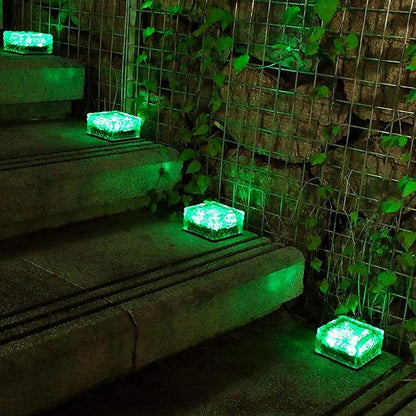 Solar Ice Glass Light,2 Packs Solar Powered Garden Lights, Waterproof IP68 Outdoor Table & Path Lights, Decorative Ice Cube for Yard (Green)