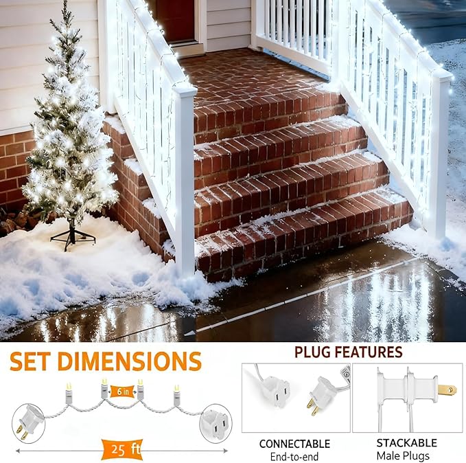 50 Counts Cool White LED Christmas Lights, 25ft Commercial Grade Outdoor String Lights - Waterproof UL Certified | Lumora