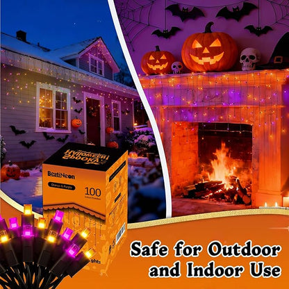 LED Christmas Lights, 100 LED Icicle Lights on 7FT with 4 Inch Spacing - 5MM Wide Angle Violet & Orange Bulbs, IP68 Waterproof & ETL Certified for Outdoor/Indoor