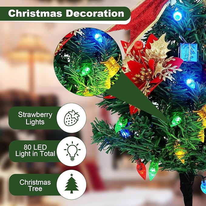 Solar Christmas Tree Pathway Lights Outdoor, Set of 4 Solar Christmas Tree, 80 Outdoor LEDs Xmas Pathway Lights, Garden Decor DIY Xmas Tree Gift (Multicolor)