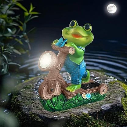 Frog Garden Outdoor Statues Solar Light Decor for Outside-Fall Yard Decorations with Bicycle and LED Lights.Unique Halloween Housewarming Gifts for Women Mom and Grandma.