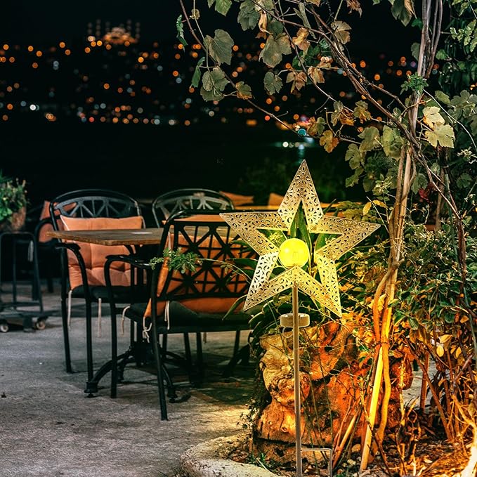 Kichvoe Outdoor Solar Garden Ground Inserting Lamp Iron Craft Hollow-Out Star Landscape Light Solar Powered Yard Path Decorative Stake
