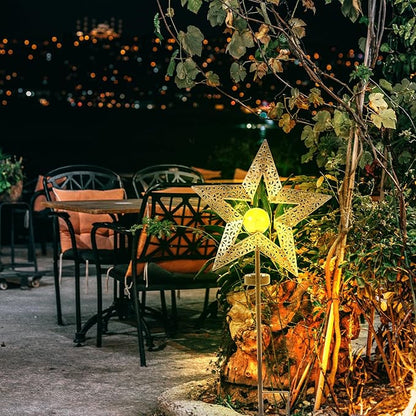 Kichvoe Outdoor Solar Garden Ground Inserting Lamp Iron Craft Hollow-Out Star Landscape Light Solar Powered Yard Path Decorative Stake