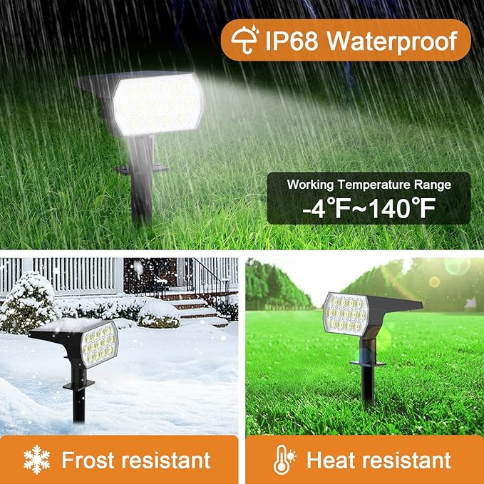 WELALO Solar Spot Lights Outdoor, [2 Pack/65 LED/3 Modes] Solar Landscape Spotlights, Solar Powered Security | Lumora
