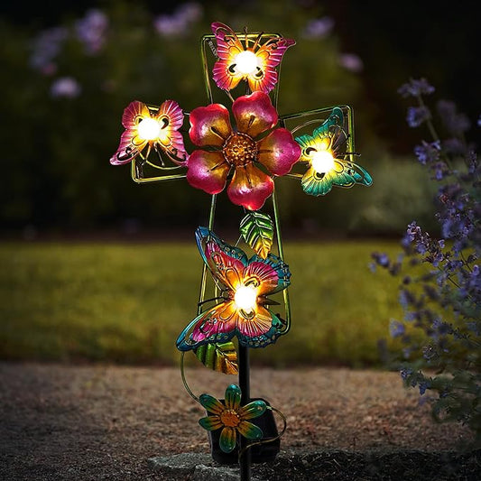 1 Pack Solar Butterfly Stake Lights& 4 Pack Solar Pathway Lights, Gardening Gifts for Women, Solar Garden Decor for Yard Lawn Patio