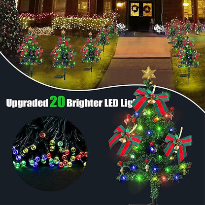 belupai 2 Pcs Solar Garden Christmas Tree Stake Lights, 31.6in Outside Xmas Tree Stake with 20 LEDs, Waterproof LED Tree Landscape Lights for Garden Yard Pathway Lawn Outdoor Decoration (Multicolor)