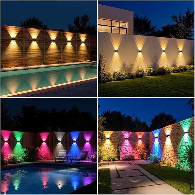 NIORSUN Solar Fence Lights,16 Pack Deck Light,Led Outdoor Lights 3000K/4500K/6000K+ RGB Up & Down Wall Lights | Lumora