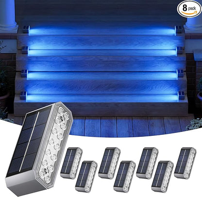 NIORSUN Blue Solar Step Lights for Pool, Deck, Dock & Stairs, 8 Pack Cool Blue Outdoor Lighting - Auto On/Off, IP67 Waterproof