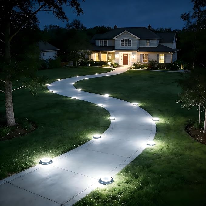 Flacchi Solar Lights Outdoor - Solar Powered Ground Lights Outdoor Solar Disk Light Waterproof Landscape Light for | Lumora