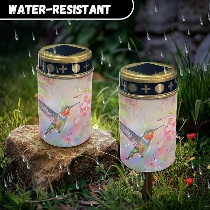 Hummingbirds Solar Pathway Lights Waterproof Solar Outdoor Lights,Solar Stake Lights Solar Lantern Solar Garden Lights, Wall Light Auto On/Off,Cherry Blossom