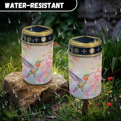 Hummingbirds Solar Pathway Lights Waterproof Solar Outdoor Lights,Solar Stake Lights Solar Lantern Solar Garden Lights, Wall Light Auto On/Off,Cherry Blossom