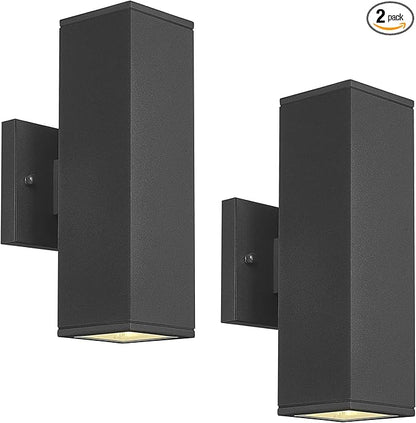 Ken & Ricky Outdoor Wall Light Fixture,Exterior Lighting Fixtures,Modern Sconce Lights for Porch Patio Garage Front Door (Black,Square,No Sensor,2PK)