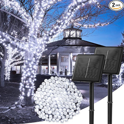 Solar Lights Outdoor Waterproof, 2 Pack Total 144FT 400 LED Solar Powered String Lights with 8 Lighting Modes, Solar Patio Lights, Solar String Lights for Outdoor Outside Tree Balcony, Pure White