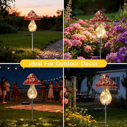 LOVERUIS Mushroom Garden Decor for Outside with Cracked Ball Waterproof Metal Stake Outdoor Yard Patio Decor, Gifts for Women, Mom, Grandma (ARS-Mushroom)