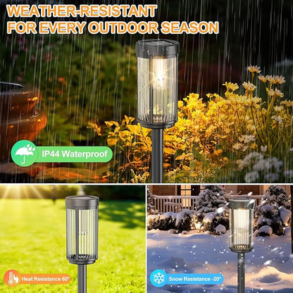EXCMARK 12 Pack Outdoor Solar Lights Waterproof for Yard Garden Walkway Pathway Lawn Decorative Contemporary Landscape Lighting. (Warm White Light, 12)