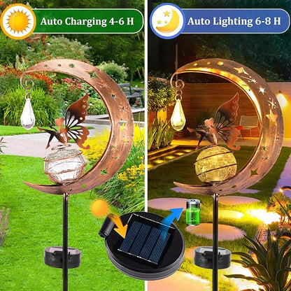 Fairy Garden Decor, Moon Fairy Garden Solar Light with Crackle Glass Globe, Waterproof LED Yard Decorations Outdoor Solar Yard Lights for Landscape Pathway Lawn Patio (Moon)