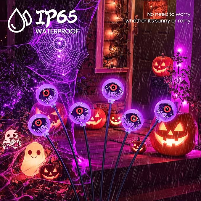Halloween Decorations Outdoor Solar Eyeball Lights Purple: 6 Pack 36 Led Scary Halloween Lights Decoration, Waterproof Solar Yard Light Swaying Outside Decor for Pathway, Law, Party Gifts