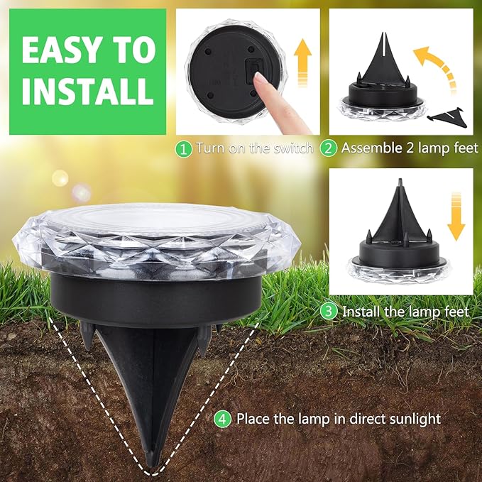 echosari Solar Ground Lights 12 Pack, Upgraded Solar Garden Lights Auto ON/Off Landscape Lighting Outdoor In-Ground Lights Waterproof Long Lasting for Pathway Walkway Patio (Warm White)