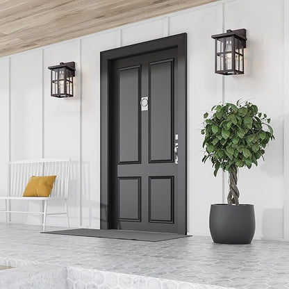 MICSIU Bronze Outdoor Wall Light Fixture, 11" Modern Farmhouse Exterior Wall Mount Lantern with Clear Glass, Anti-Rust Square Sconce for House Porch Garage, Oil Rubbed Bronze, 1-Pack