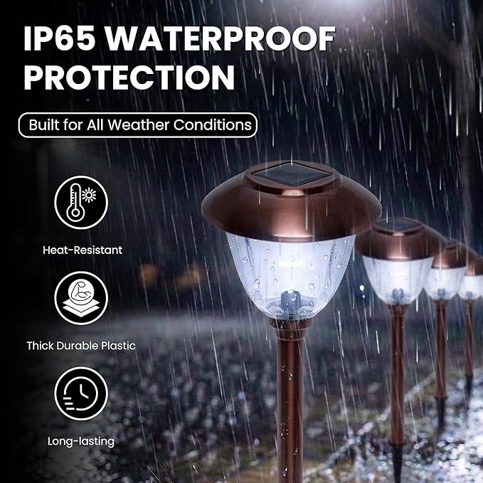 Energizer Driveway Solar Lights - 8 Pack 15 Lumen Outdoor Lights Solar Powered & Waterproof with Patterned Glass & Metal Finish, Easy to Install Weather Resistant Pathway Lights for Decor - Copper