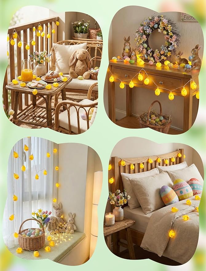 GOOTHY 8.5Ft LED Yellow Chick String Lights Plug in, 10 Cute LED Spring Chicken String Lights for Indoor Outdoor Easter Decorations, Easter Party Garland Spring Holiday Home Garden Patio Décor