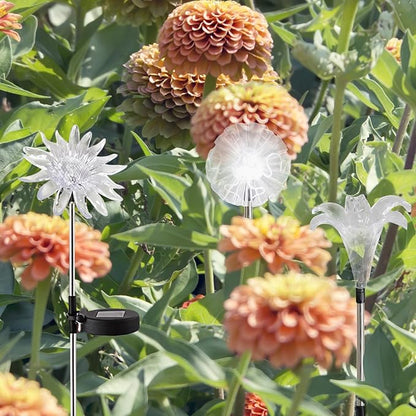 Outdoor Solar Powered LED Garden Lights Landscape Lighting Waterproof Multicolor Color Changing Stake Light for Patio Yard Pathway Flowerbed Lawn Christmas Decoration Figurine Dandelion Lily Sunflower