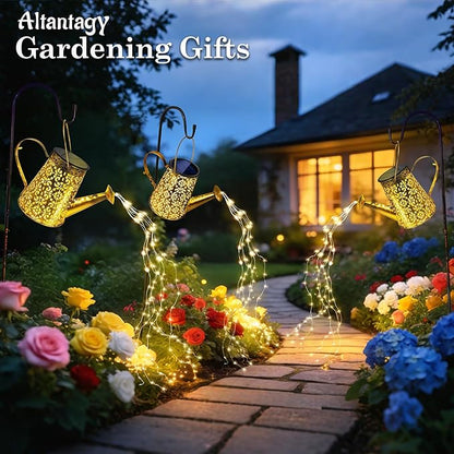 Solar Watering Can Lights:Outdoor Waterproof Metal Led String Lantern - Classic Fariy Hanging Decorations for Garden Pathway Patio - Gifts for Mom Grandma Women Birthday Over 30