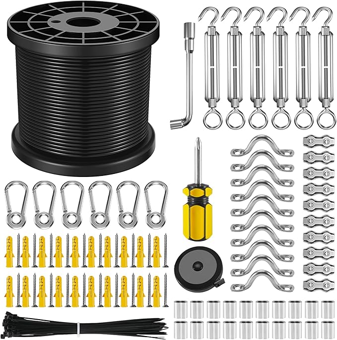 NEREUS String Light Hanging Kit with 200 Ft Vinyl Coated 304 Stainless Steel Cable, String Light Suspension Kit | Lumora