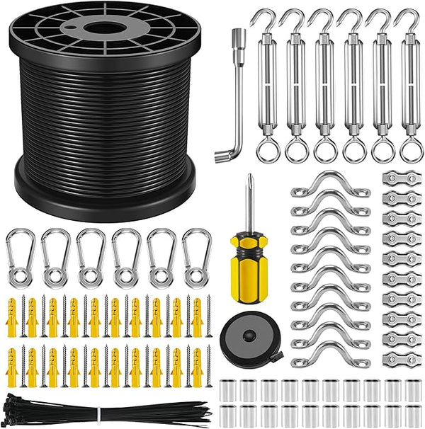 NEREUS String Light Hanging Kit with 200 Ft Vinyl Coated 304 Stainless Steel Cable, String Light Suspension Kit | Lumora