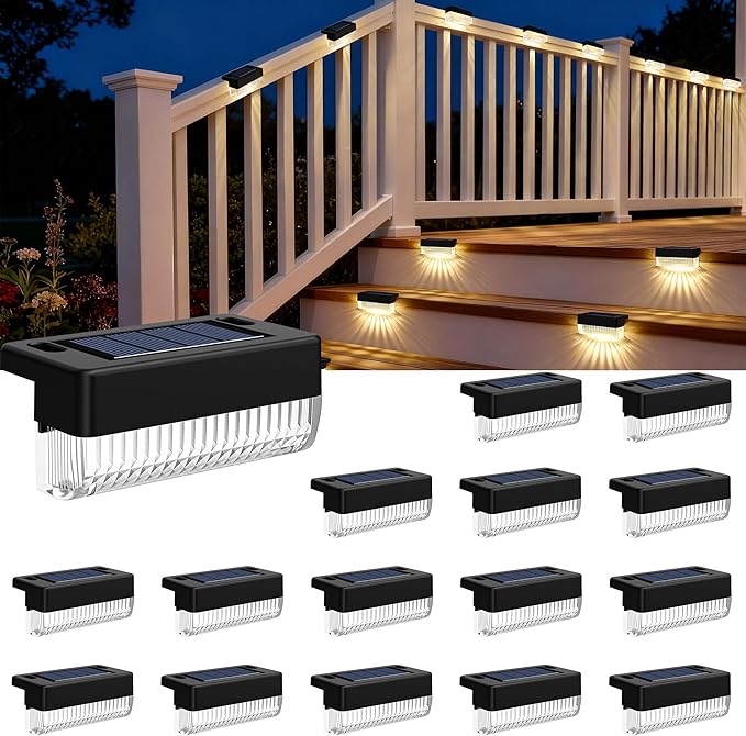 Solar Deck Lights Outdoor 16 Packs, Solar Powered LED Step Lights Waterproof Outdoor for Deck, Step, Fence, Wall | Lumora