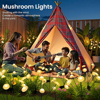 Solar Garden Lights, 2pack Warm White LED Solar Lights for Outside, Swaying Mushroom Lights Outdoor Decorative, Waterproof Light Decor for Yard,Lawn,Patio,Pathway Decoration