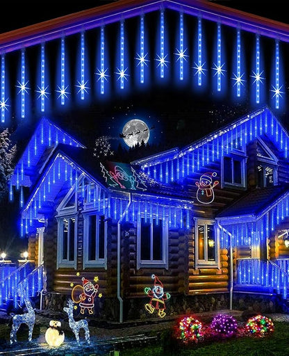 Christmas Lights Outdoor, 20 Inch 20 Tubes 1080 LED Blue Meteor Shower Lights, Cascading Snow Falling Icicle for Xmas Tree Yard Halloween Wedding Party Decor